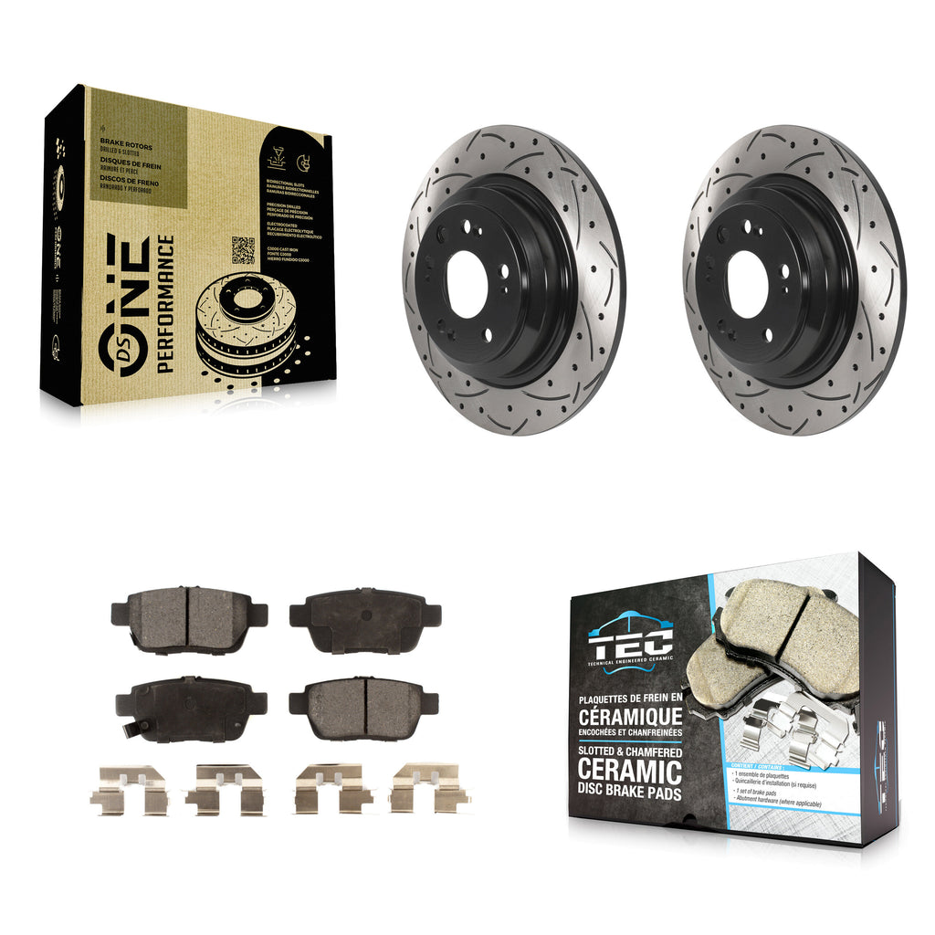 [Rear] 2009-2014 Acura TL Performance Drilled & Slotted Brake Rotor & Ceramic Pads Kit For Max Braking