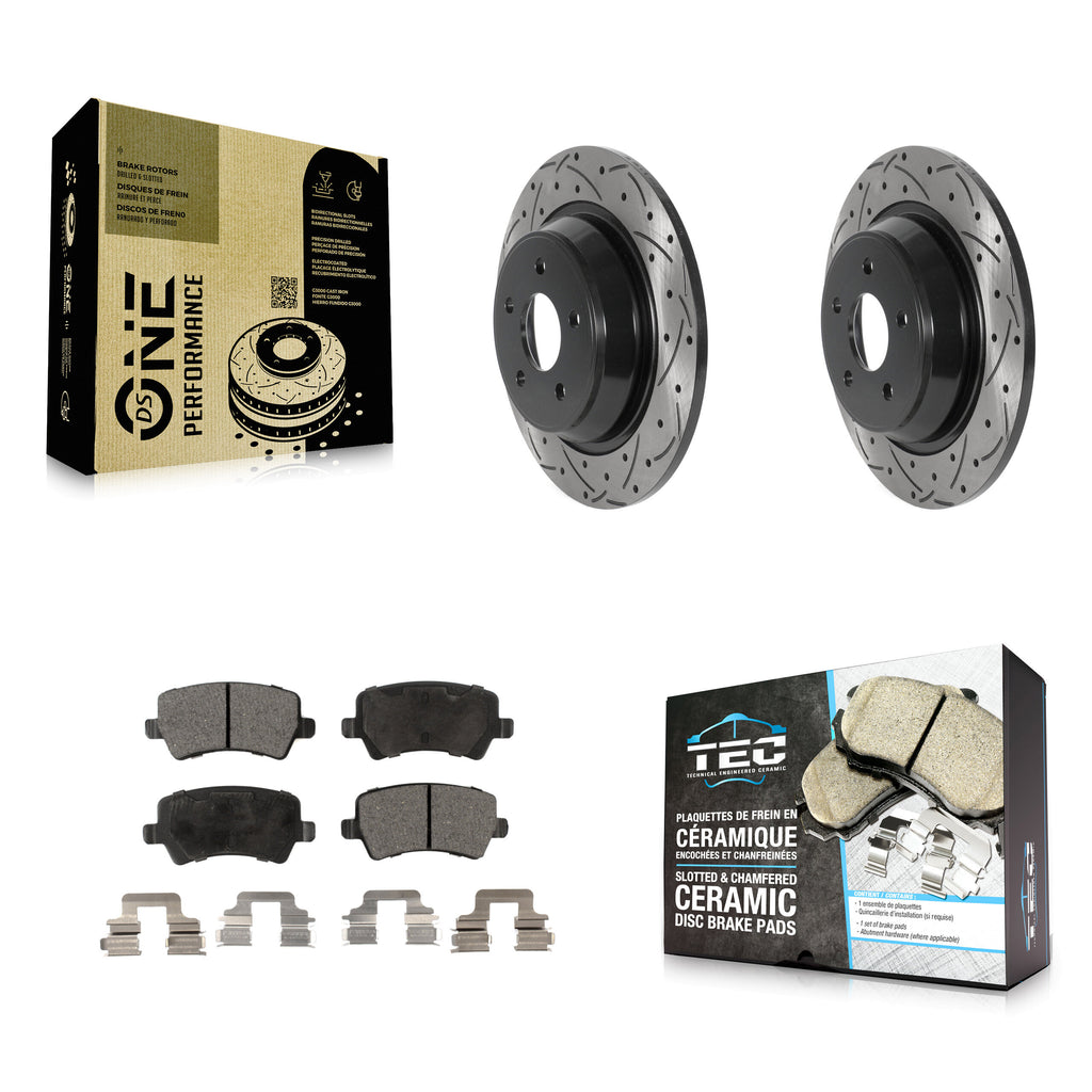 [Rear] 12-15 Land Rover Range Evoque Performance Drilled & Slotted Brake Rotor & Ceramic Pads Kit For Max Braking