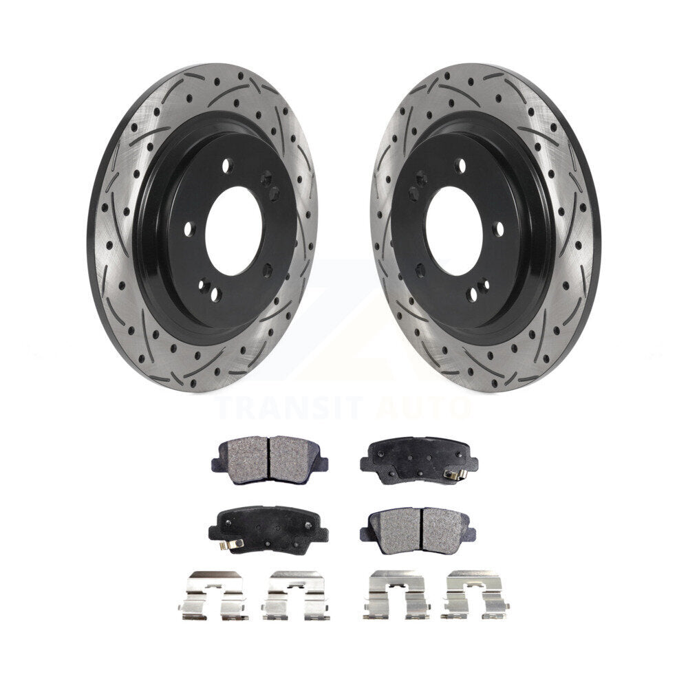 Rear Drilled Slot Brake Rotor Ceramic Pad Kit For Kia Optima Hyundai Sonata Soul