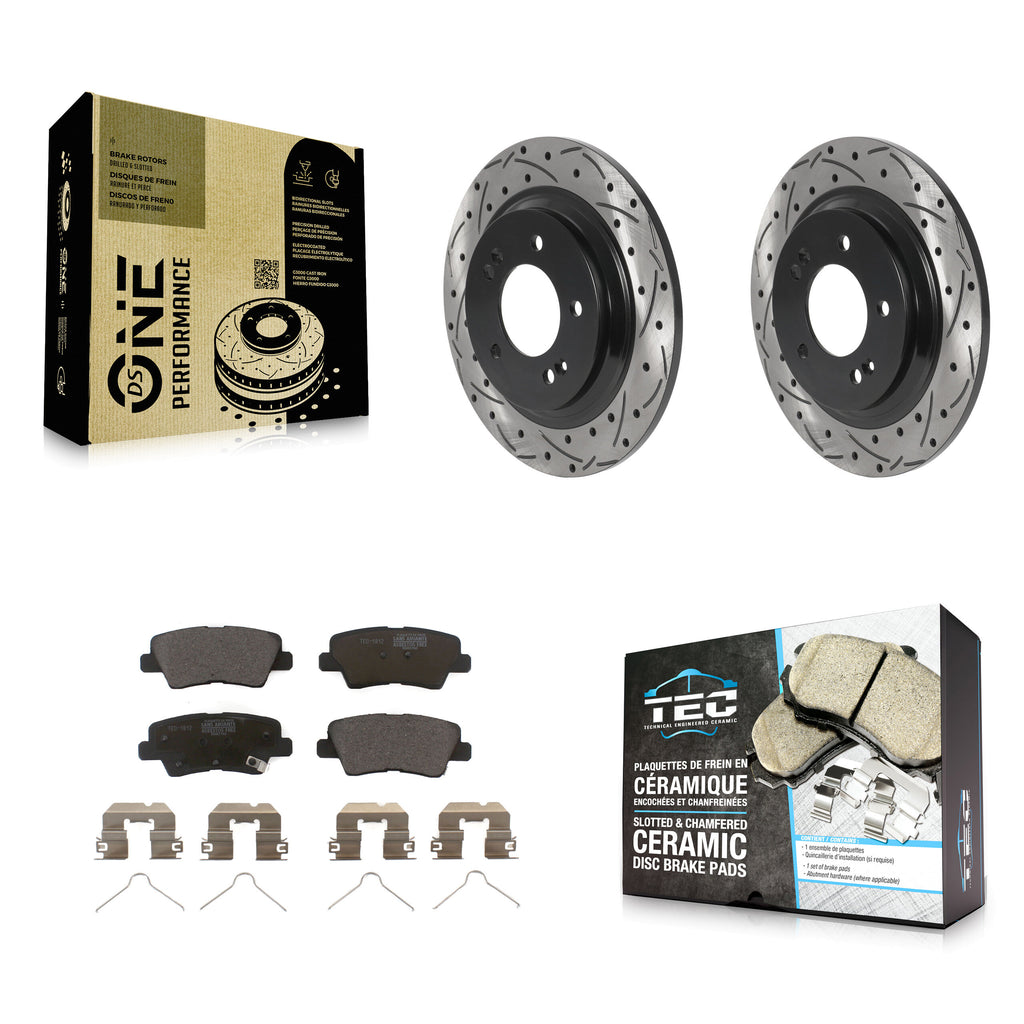 Rear Drilled Slot Brake Rotor Ceramic Pad Kit For Kia Niro Hyundai Ioniq Soul EV