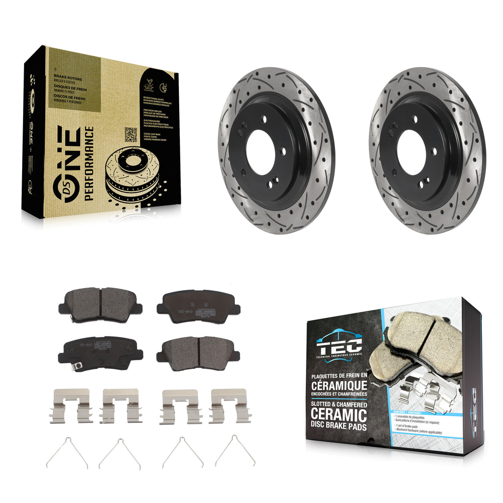 Rear Drill Slot Brake Rotors Ceramic Pad Kit For Hyundai Sonata Kia Optima GT EV
