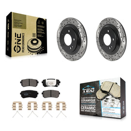 [Rear] 2016 Kia Optima LX/EX/LX 1.6T Performance Drilled & Slotted Brake Rotor & Ceramic Pads Kit For Max Braking