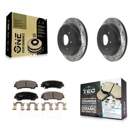 [Rear] 2017-2023 Nissan TITAN Performance Drilled & Slotted Brake Rotor & Ceramic Pads Kit For Max Braking