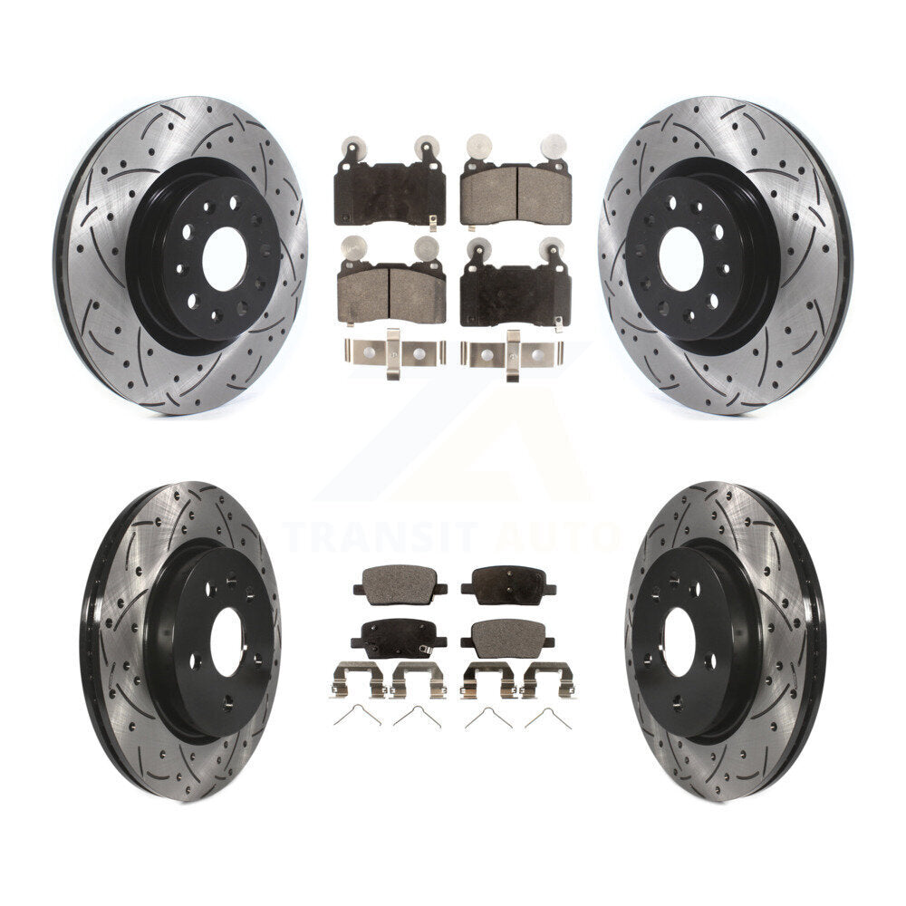 Front Rear Coated Drilled Slot Disc Brake Rotor Ceramic Pad Kit For Cadillac CT6