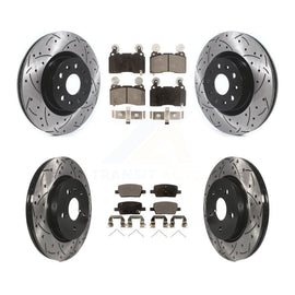 Front Rear Coated Drilled Slot Disc Brake Rotor Ceramic Pad Kit For Cadillac CT6