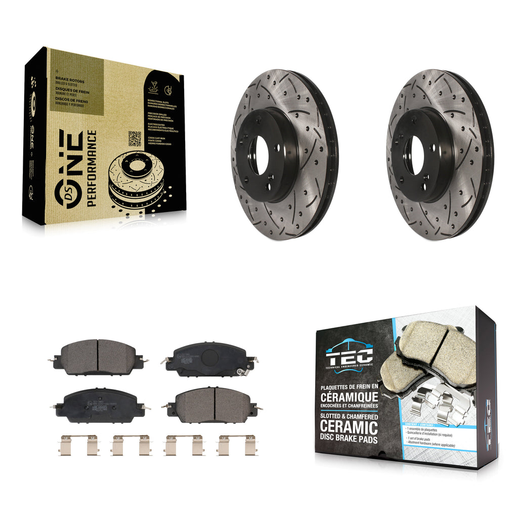 Front Drill Slot Brake Rotors Ceramic Pad Kit For 16 Honda Accord LX-S with 2.4L