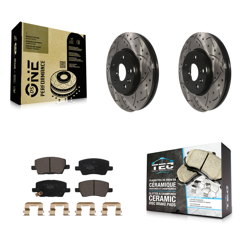 [Front] 2018-2020 Chevrolet Sonic Performance Drilled & Slotted Brake Rotor & Ceramic Pads Kit For Max Braking