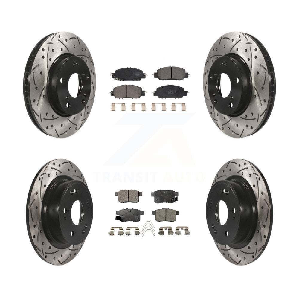 [Front+Rear] 2017 Honda Accord LX-S Performance Drilled & Slotted Brake Rotor & Ceramic Pads Kit For Max Braking