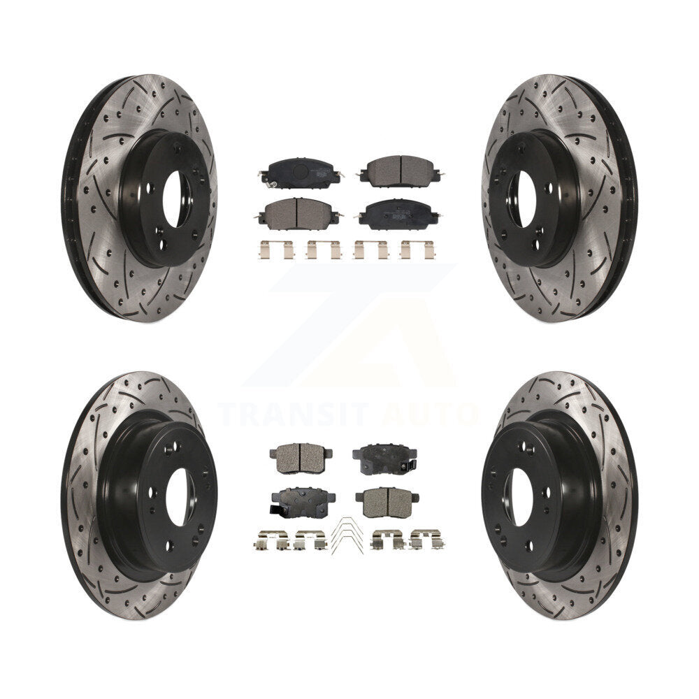 Front Rear Coated Drilled Slot Disc Brake Rotor Ceramic Pad Kit For Honda Accord