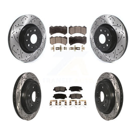 Front Rear Coated Drilled Slot Disc Brake Rotor Ceramic Pad Kit For Cadillac CTS