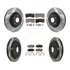 Front Rear Coated Drilled Slot Disc Brake Rotor Ceramic Pad Kit For Cadillac CTS