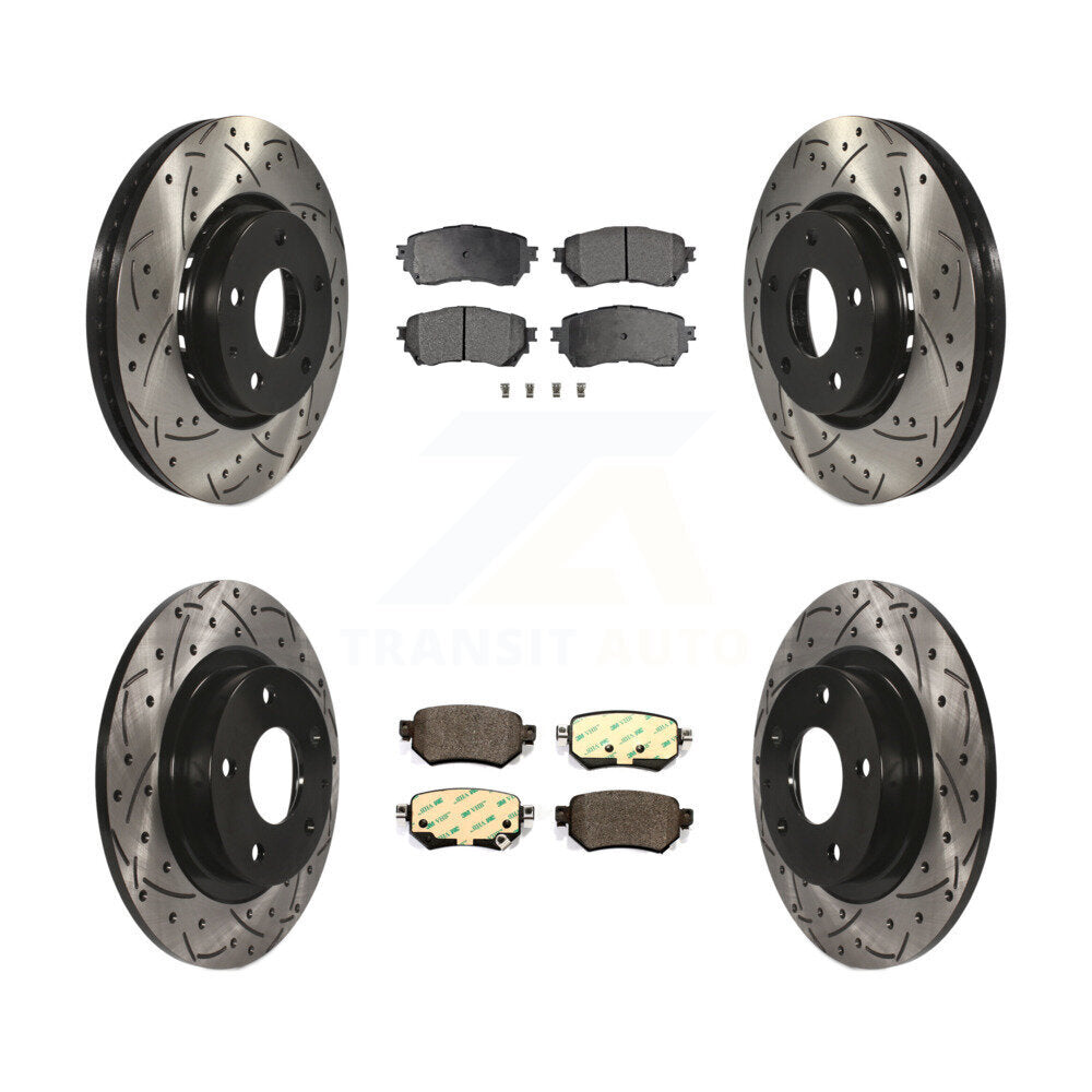 Front Rear Coated Drilled Slotted Disc Brake Rotor & Ceramic Pad Kit For Mazda 6