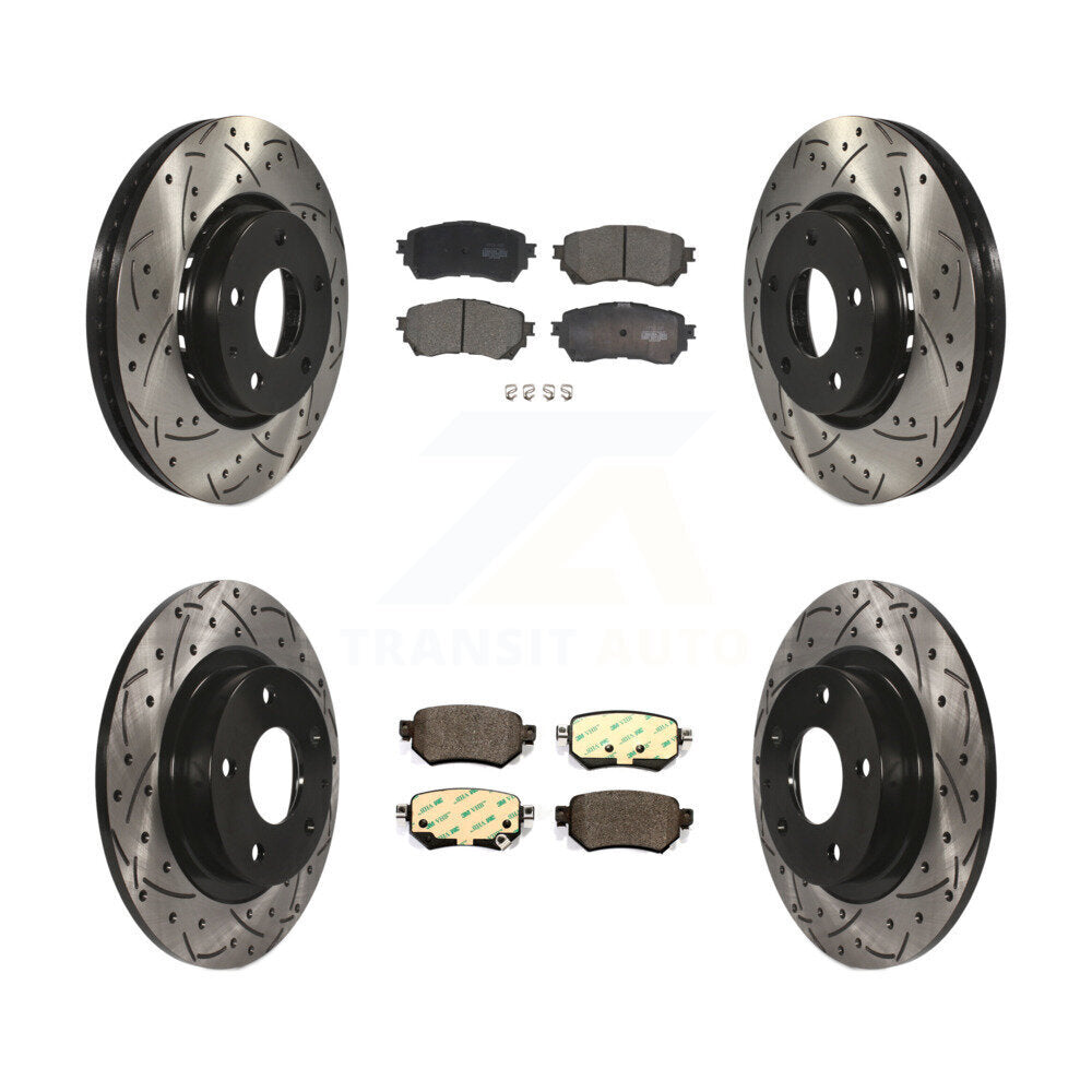 Front Rear Coated Drilled Slotted Disc Brake Rotor & Ceramic Pad Kit For Mazda 6