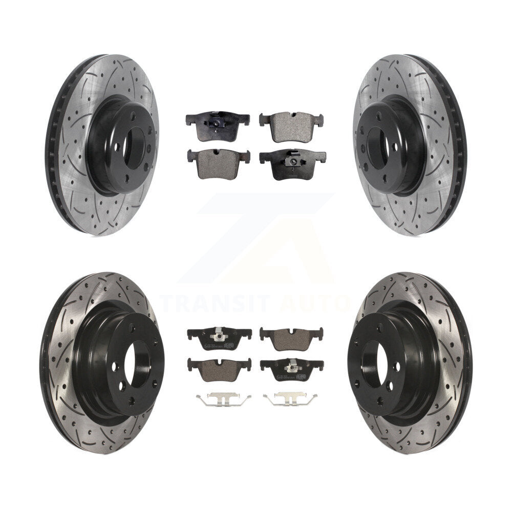 Front Rear Coated Drilled Slotted Disc Brake Rotors Ceramic Pad Kit For BMW 328d