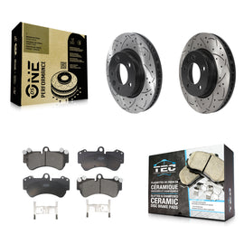 Front Drill Slot Disc Brake Rotor Ceramic Pad Kit For Porsche Cayenne Volkswagen