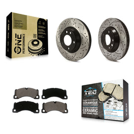 Front Coated Drilled Slot Disc Brake Rotor & Ceramic Pad Kit For Porsche Cayenne