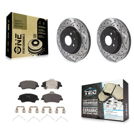 Front Drilled Slot Disc Brake Rotor & Ceramic Pad Kit For Hyundai Accent Kia Rio