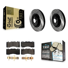 Charger l'image dans la galerie, Front Coated Drilled Slotted Disc Brake Rotor &amp; Ceramic Pad Kit For Ford Mustang