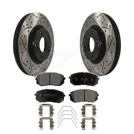 [Front] 2017-2019 Kia Soul EV Performance Drilled & Slotted Brake Rotor & Ceramic Pads Kit For Max Braking