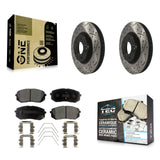 [Front] 2017-2019 Kia Soul EV Performance Drilled & Slotted Brake Rotor & Ceramic Pads Kit For Max Braking