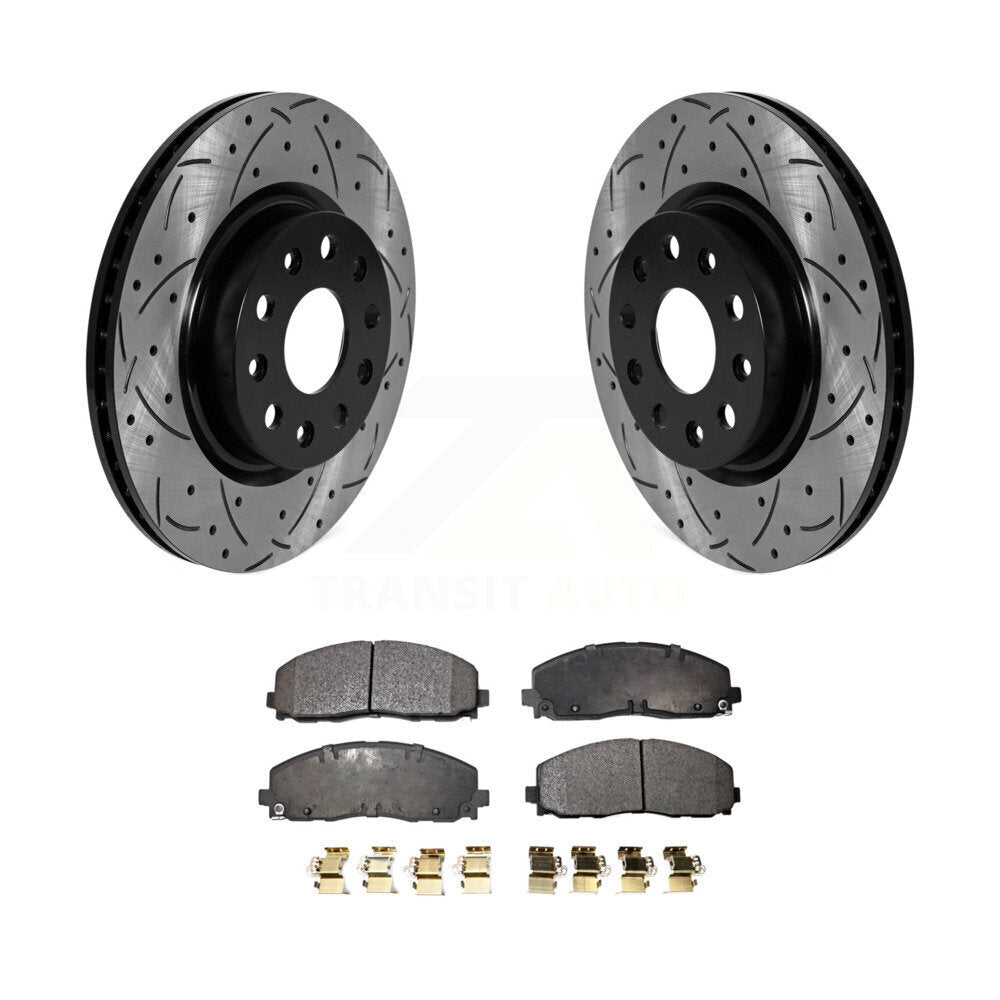 Front Coated Drilled Slotted Disc Brake Rotors Ceramic Pad Kit For Jeep Wrangler