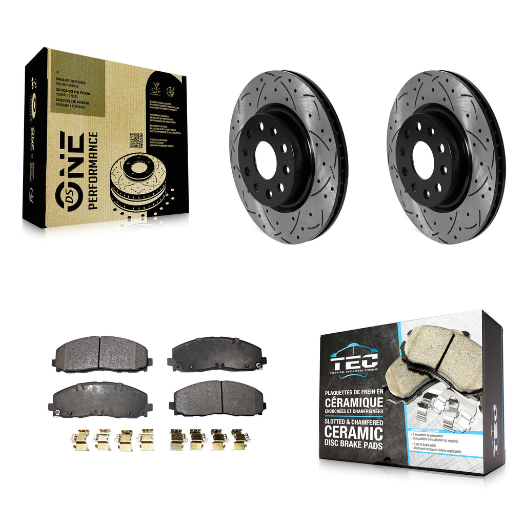 Front Coated Drilled Slotted Disc Brake Rotors Ceramic Pad Kit For Jeep Wrangler