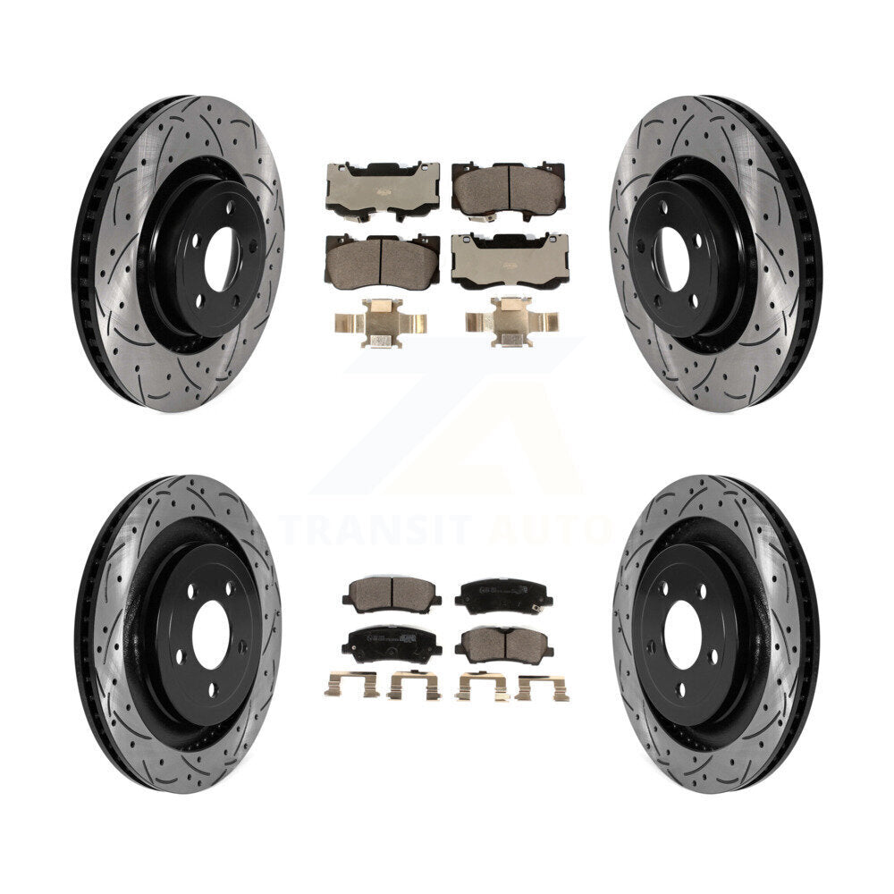 Front Rear Coated Drilled Slot Disc Brake Rotor Ceramic Pad Kit For Ford Mustang