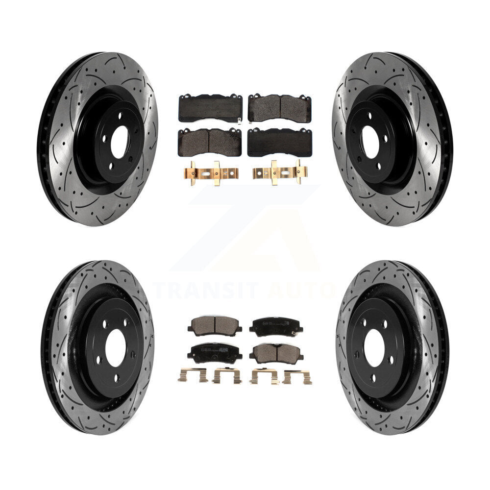 Front Rear Coated Drilled Slot Disc Brake Rotor Ceramic Pad Kit For Ford Mustang