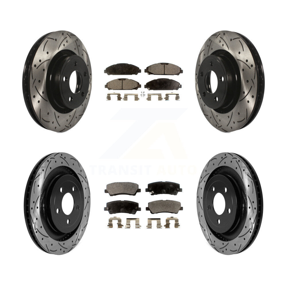 Front Rear Coated Drilled Slot Disc Brake Rotor Ceramic Pad Kit For Ford Mustang