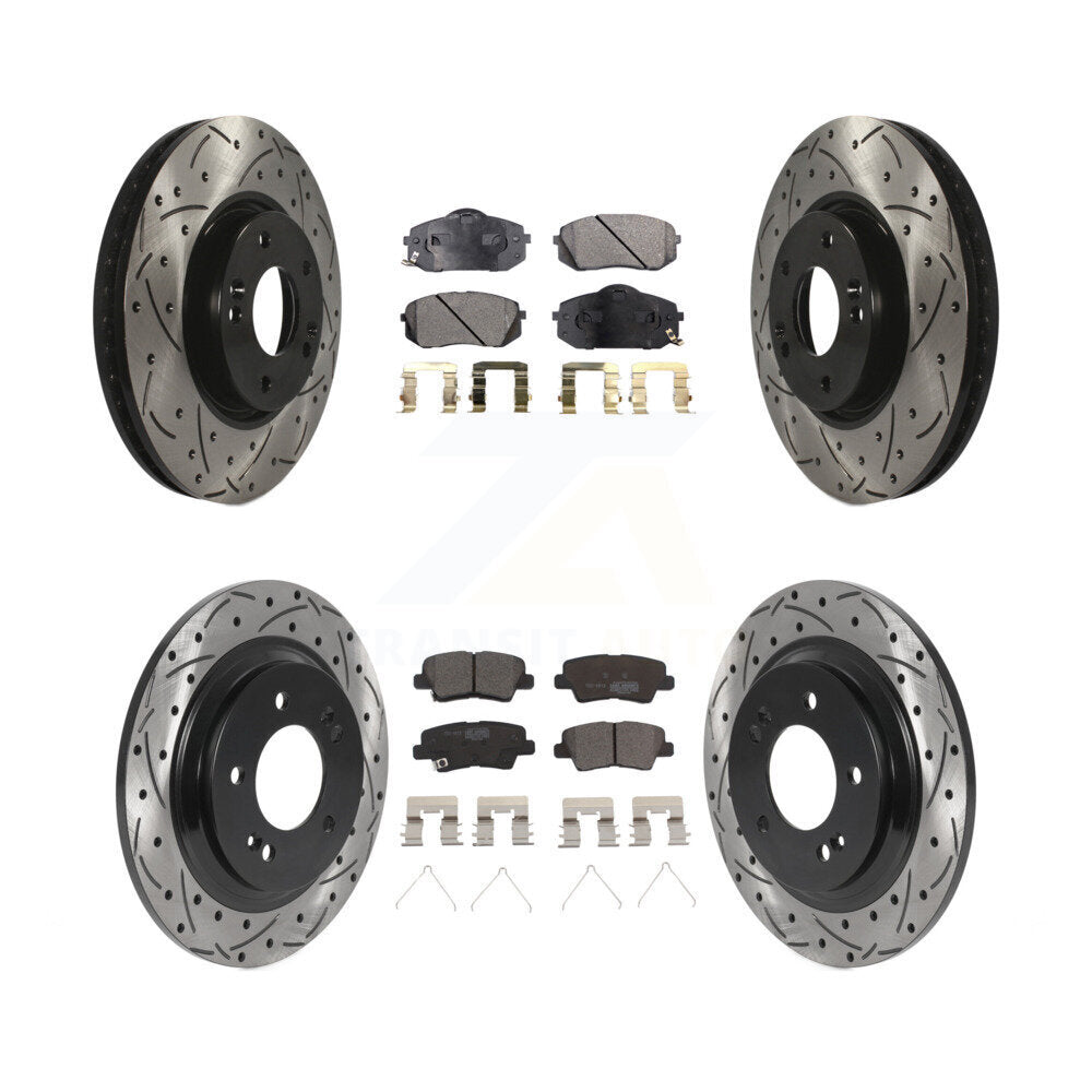 Front Rear Coated Drilled Slot Disc Brake Rotors Ceramic Pad Kit For Kia Soul EV