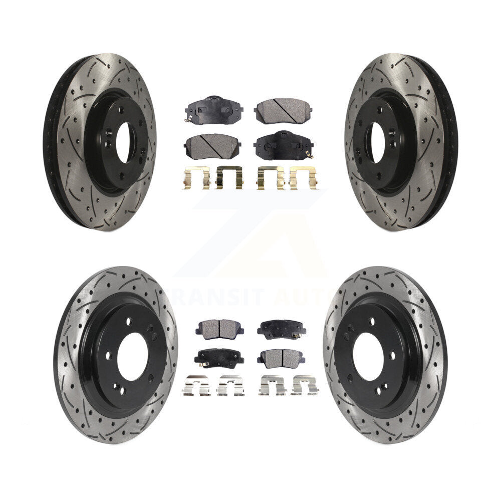 Front Rear Coated Drilled Slot Disc Brake Rotors Ceramic Pad Kit For Kia Soul EV