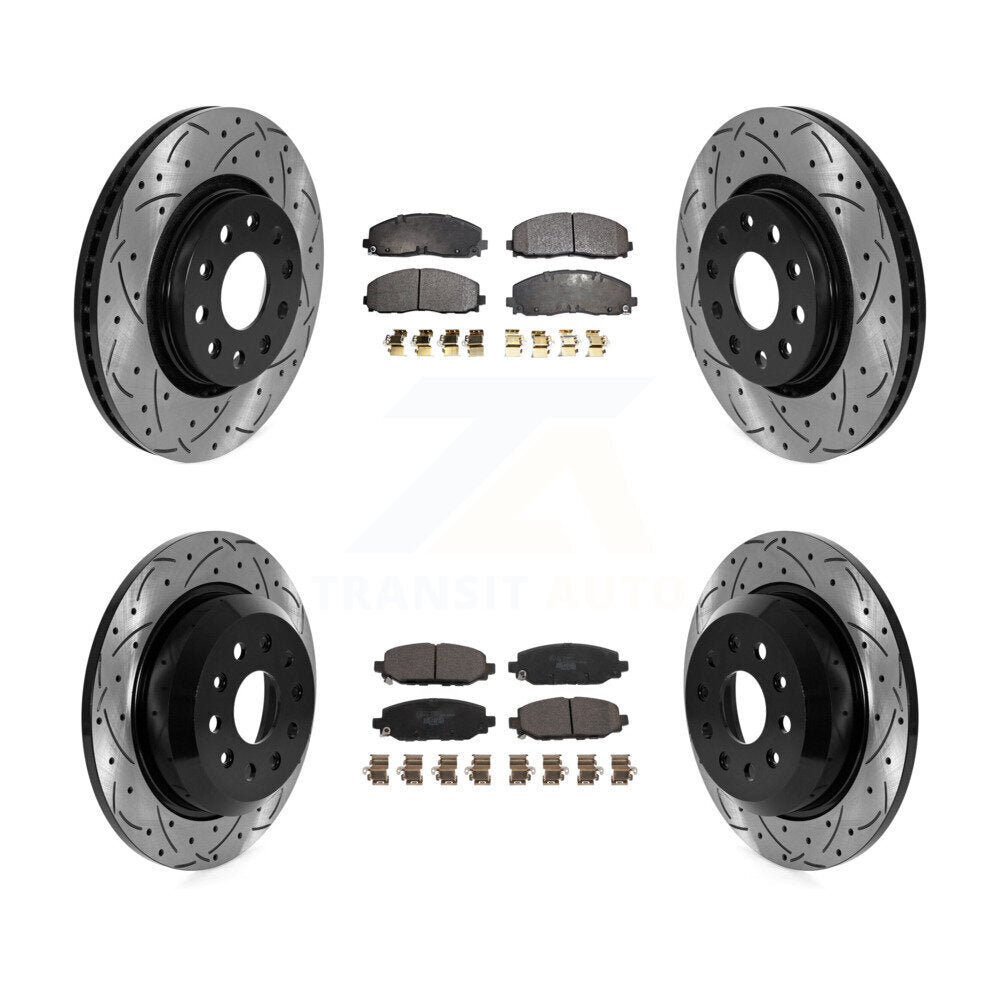 Front Rear Drill Slot Disc Brake Rotor Ceramic Pad Kit For Jeep Wrangler Rubicon