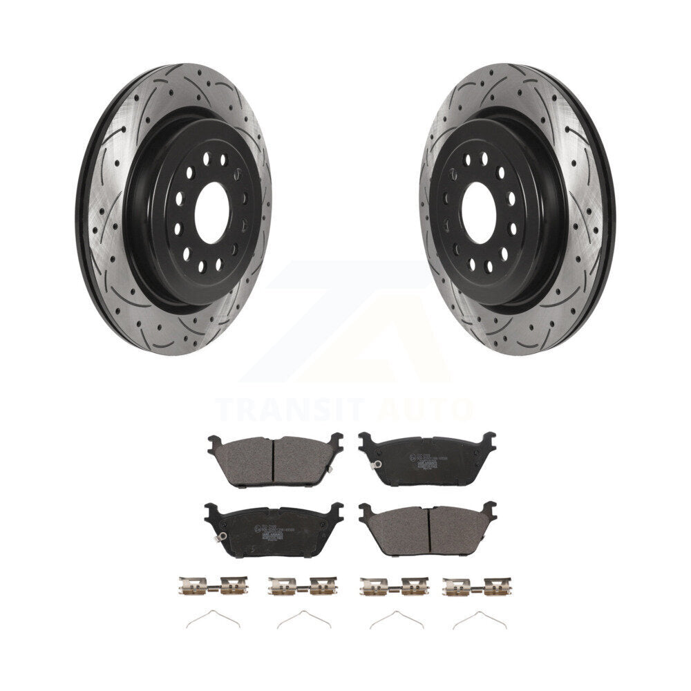 Rear Coated Drilled Slotted Disc Brake Rotors And Ceramic Pads Kit For Ram 1500