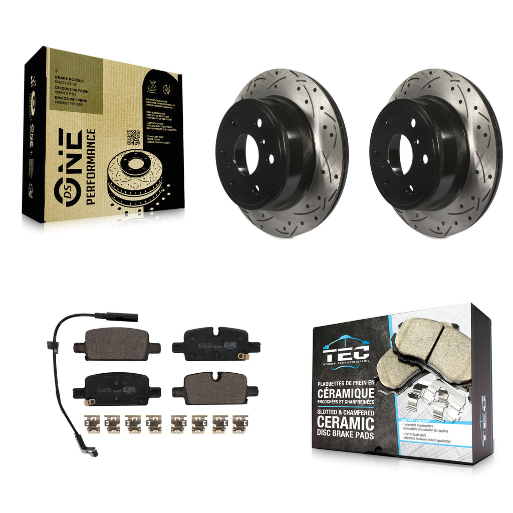Rear Coated Drilled Slotted Disc Brake Rotor Ceramic Pad Kit For GMC Sierra 1500