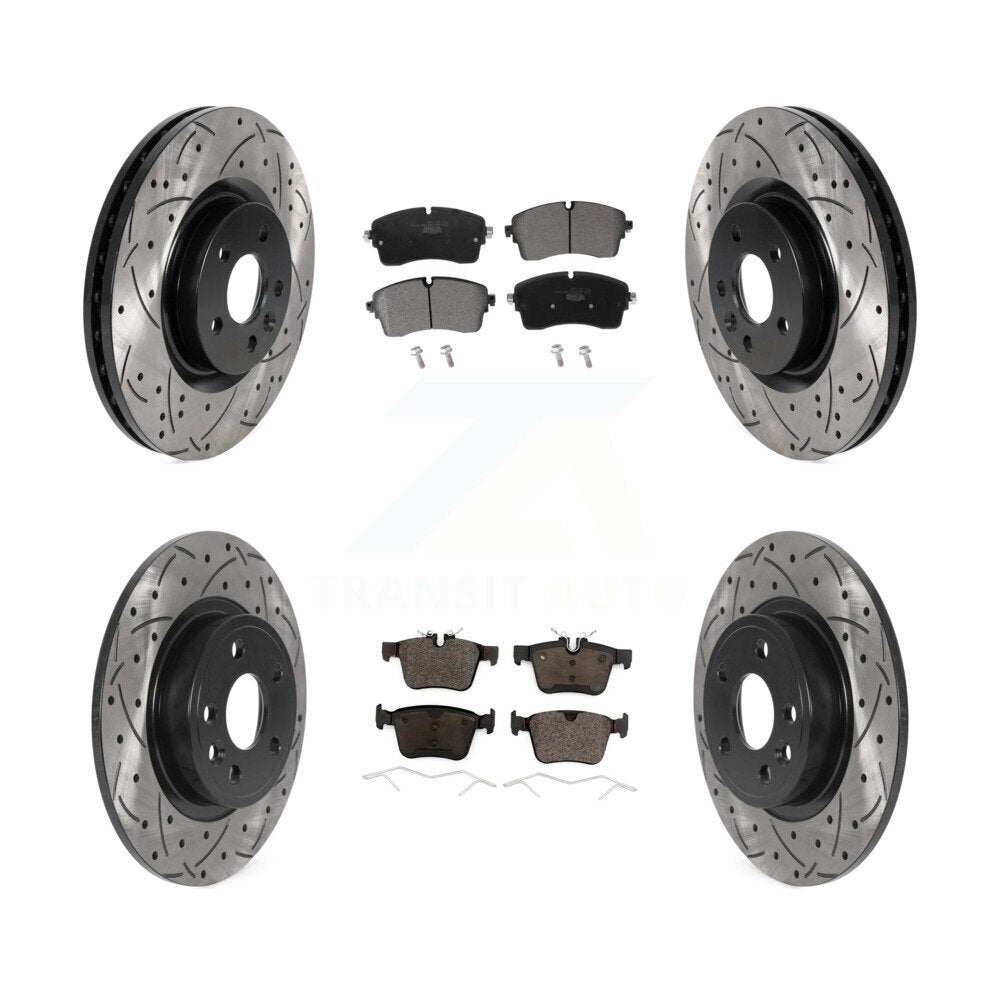 [Front+Rear] 2018 Jaguar E-Pace S/SE Performance Drilled & Slotted Brake Rotor & Ceramic Pads Kit For Max Braking