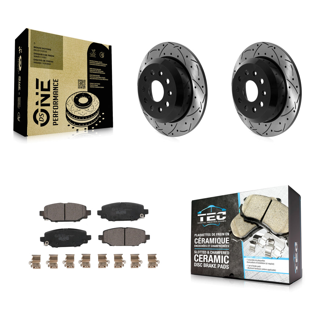 [Rear] 2018-2020 Jeep Wrangler Sport Performance Drilled & Slotted Brake Rotor & Ceramic Pads Kit For Max Braking