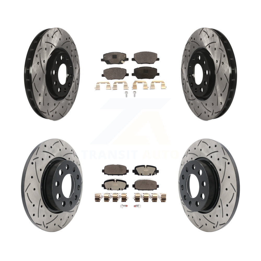 Front Rear Coated Drilled Slot Disc Brake Rotor Ceramic Pad Kit For Jeep Compass