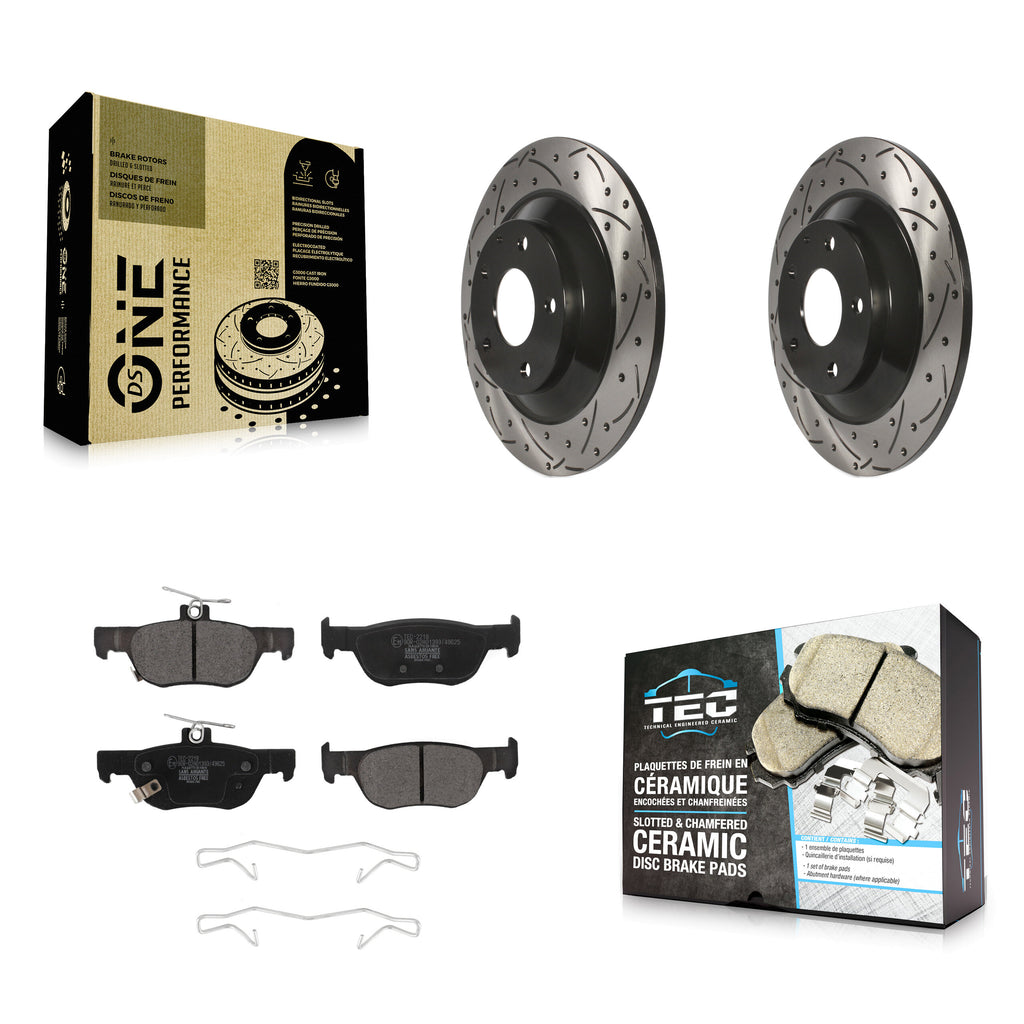 Rear Coated Drill Slot Disc Brake Rotor Ceramic Pad Kit For Mazda CX-30 MX-30 EV