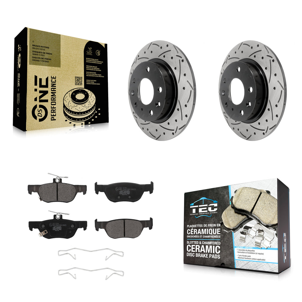Rear Coated Drilled Slotted Disc Brake Rotor & Ceramic Pad Kit For Mazda 3 CX-30