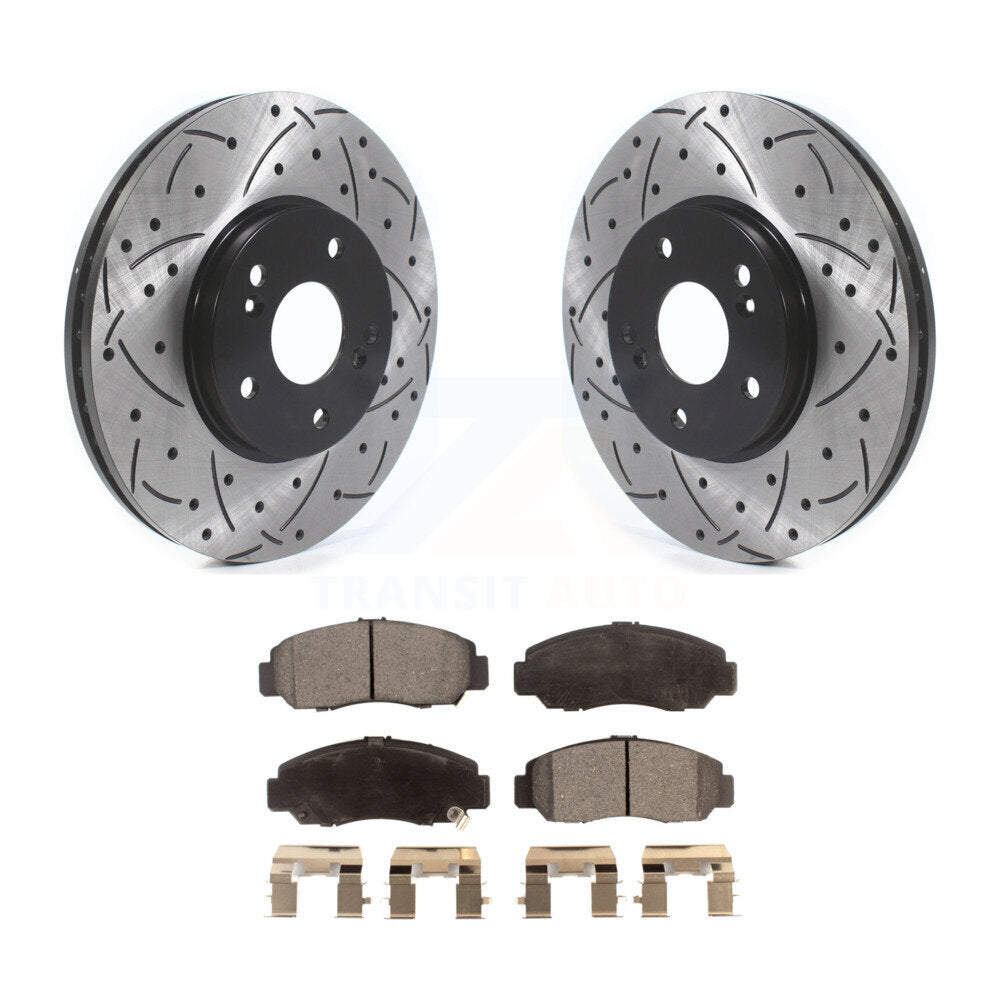 Front Coated Drilled Slotted Disc Brake Rotor & Ceramic Pad Kit For Honda Accord