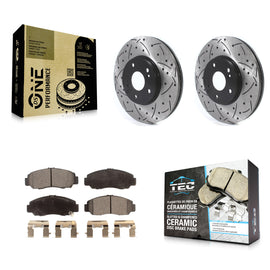 Front Coated Drilled Slotted Disc Brake Rotor & Ceramic Pad Kit For Honda Accord