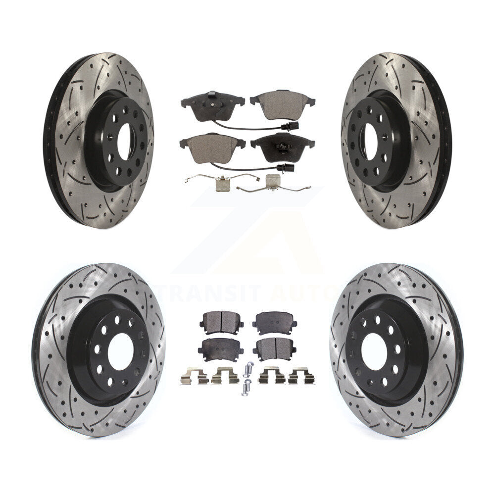 Front Rear Coated Drill Slot Disc Brake Rotors Ceramic Pad Kit For Volkswagen CC