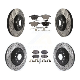 Front Rear Coated Drill Slot Disc Brake Rotors Ceramic Pad Kit For Volkswagen CC