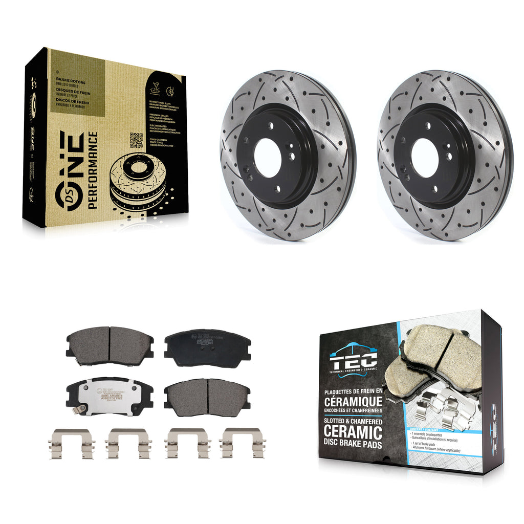 Front Drill Slot Brake Rotor Ceramic Pad Kit For Kia Soul 1.6L with Turbocharged
