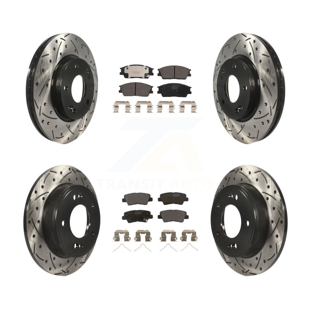 Front Rear Drilled Slot Brake Rotor & Ceramic Pad Kit For Kia Soul Hyundai Venue