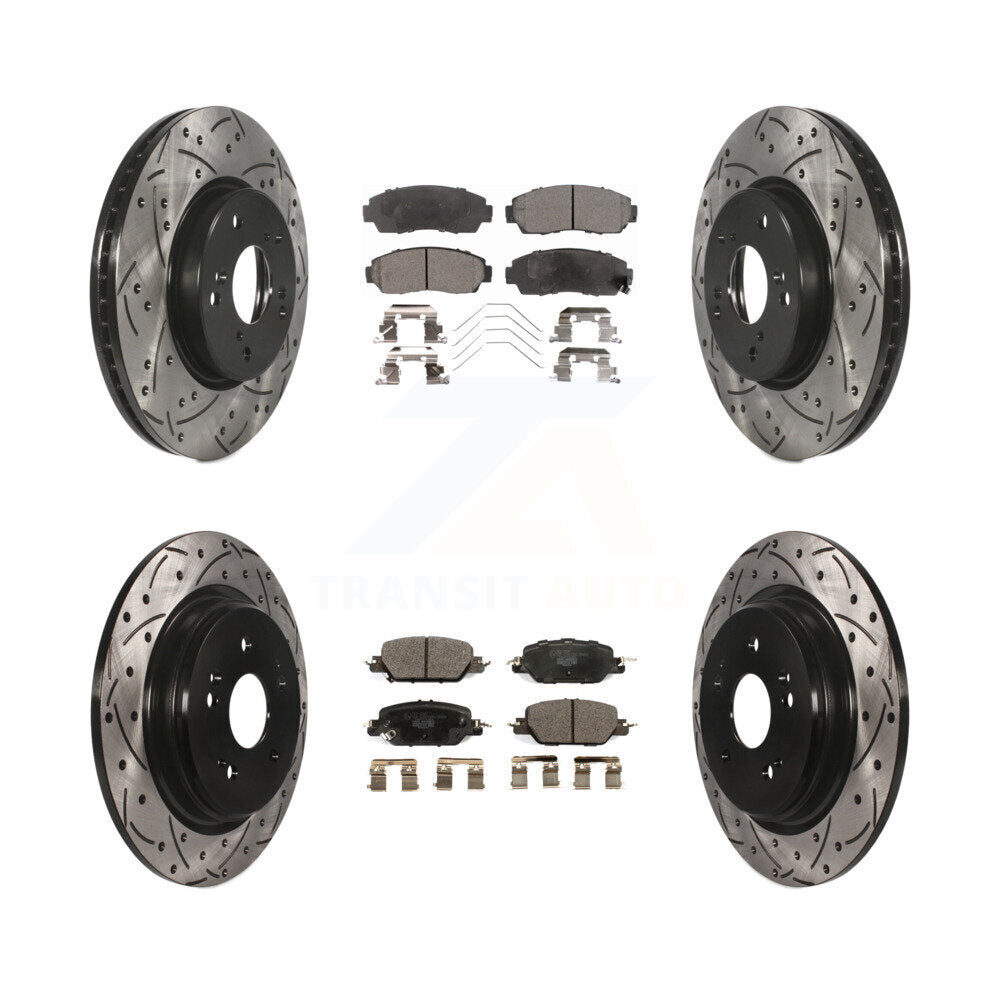 Front Rear Coated Drilled Slot Disc Brake Rotor & Ceramic Pad Kit For Honda CR-V