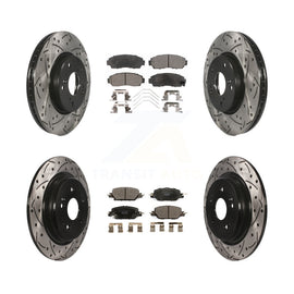 Front Rear Coated Drilled Slot Disc Brake Rotor & Ceramic Pad Kit For Honda CR-V