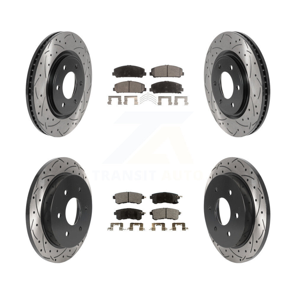 Front Rear Coated Drill Slot Disc Brake Rotors Ceramic Pad Kit For Nissan Armada