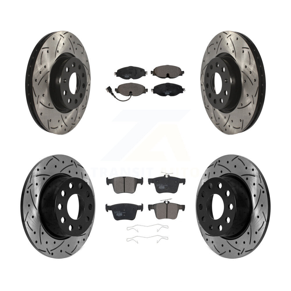 Front Rear Coat Drill Slot Disc Brake Rotors Ceramic Pad Kit For Volkswagen Taos