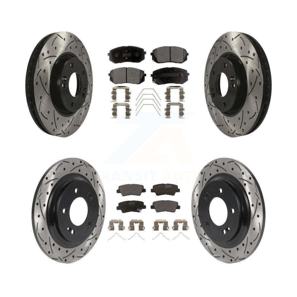 Front Rear Coat Drill Slot Disc Brake Rotor Ceramic Pad Kit For 2019 Kia Soul EV